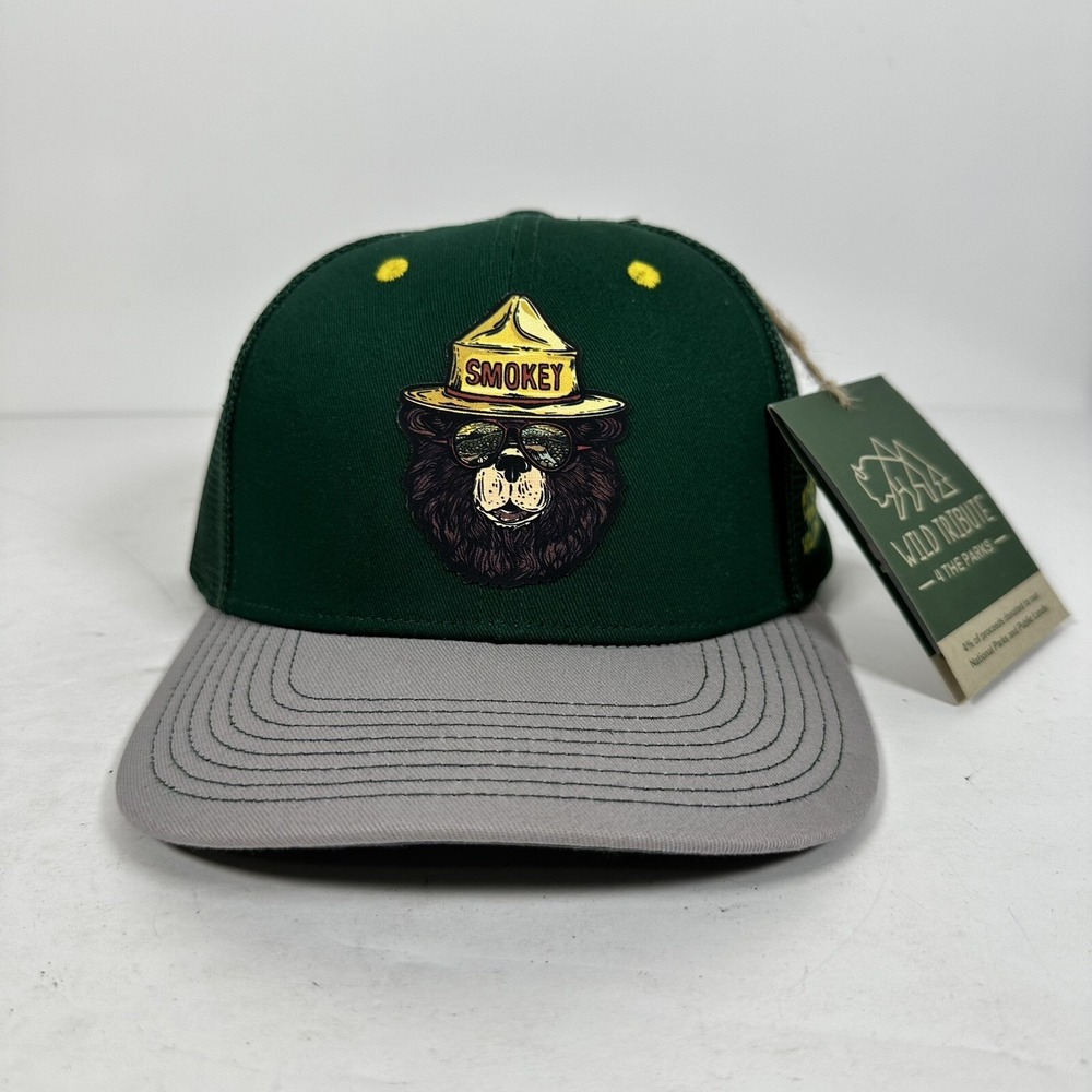 Smoky Bear With Sunglasses Hat Trucker Snapback Mesh Patch Wild Tribute New
